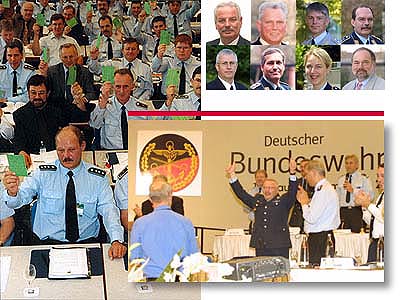 Mit 86,6 Prozent der Stimmen wählten in Bad Neuenahr die Delegierten des höchsten DBwV-Beschlussorgans Oberst Bernhard Gertz erneut zum Bundesvorsitzenden (kleines Foto r.).
